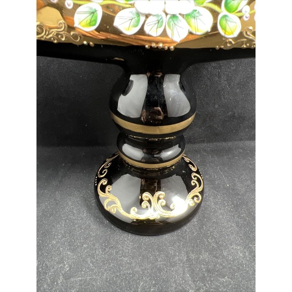 Czech Bohemian Egermann 24K Gold Enamel Black Art Glass Napkin Holder - Picture 2 of 9